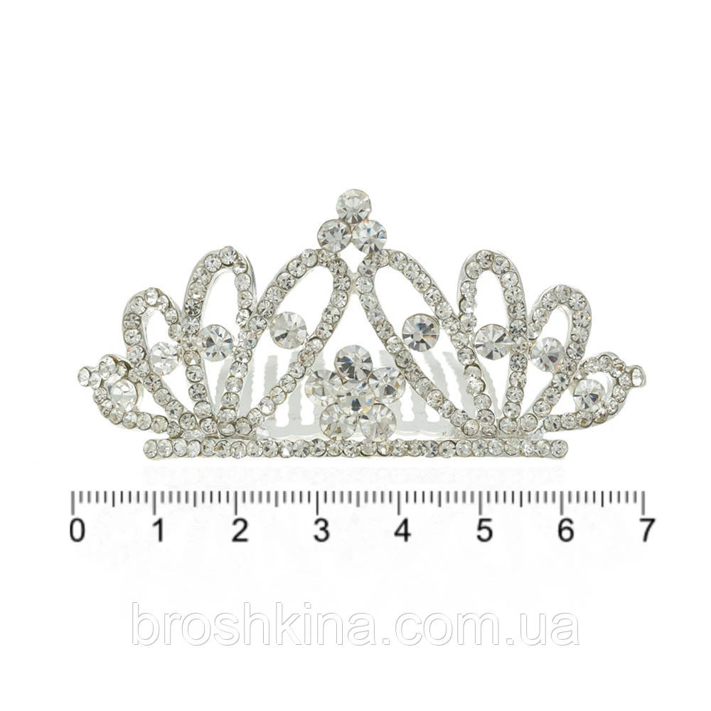 Диадема металл со стразами на гребне 7.5 см