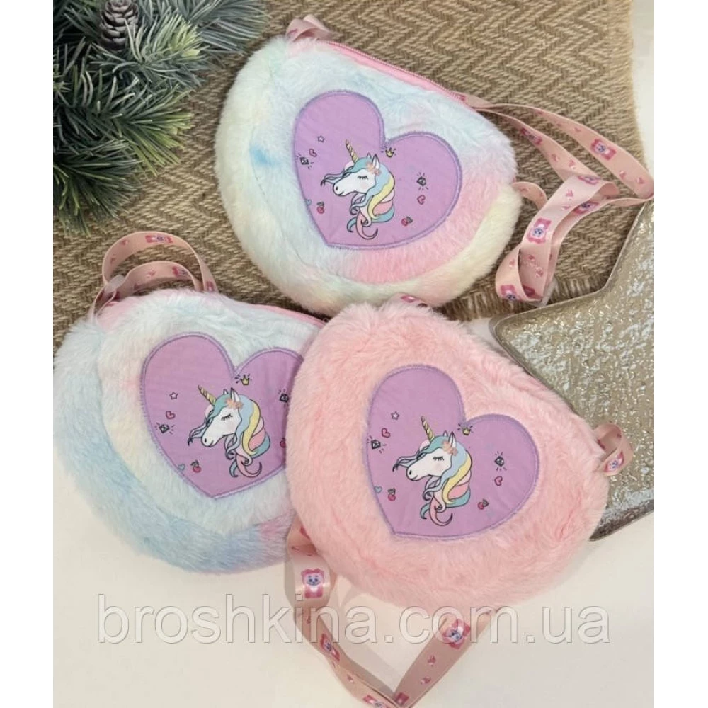 Детские меховые сумочки с единорогами 19*15 см 6 шт/уп