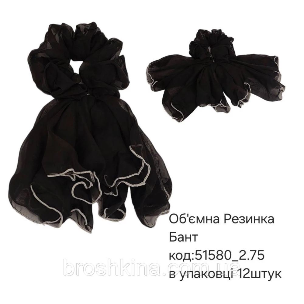 Обьемная резинка шифон БАНТ ЧЕРНЫЙ