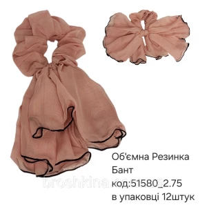 Изображение товара -  Обьемная резинка шифон БАНТ ТЕМНАЯ-ПУДРА