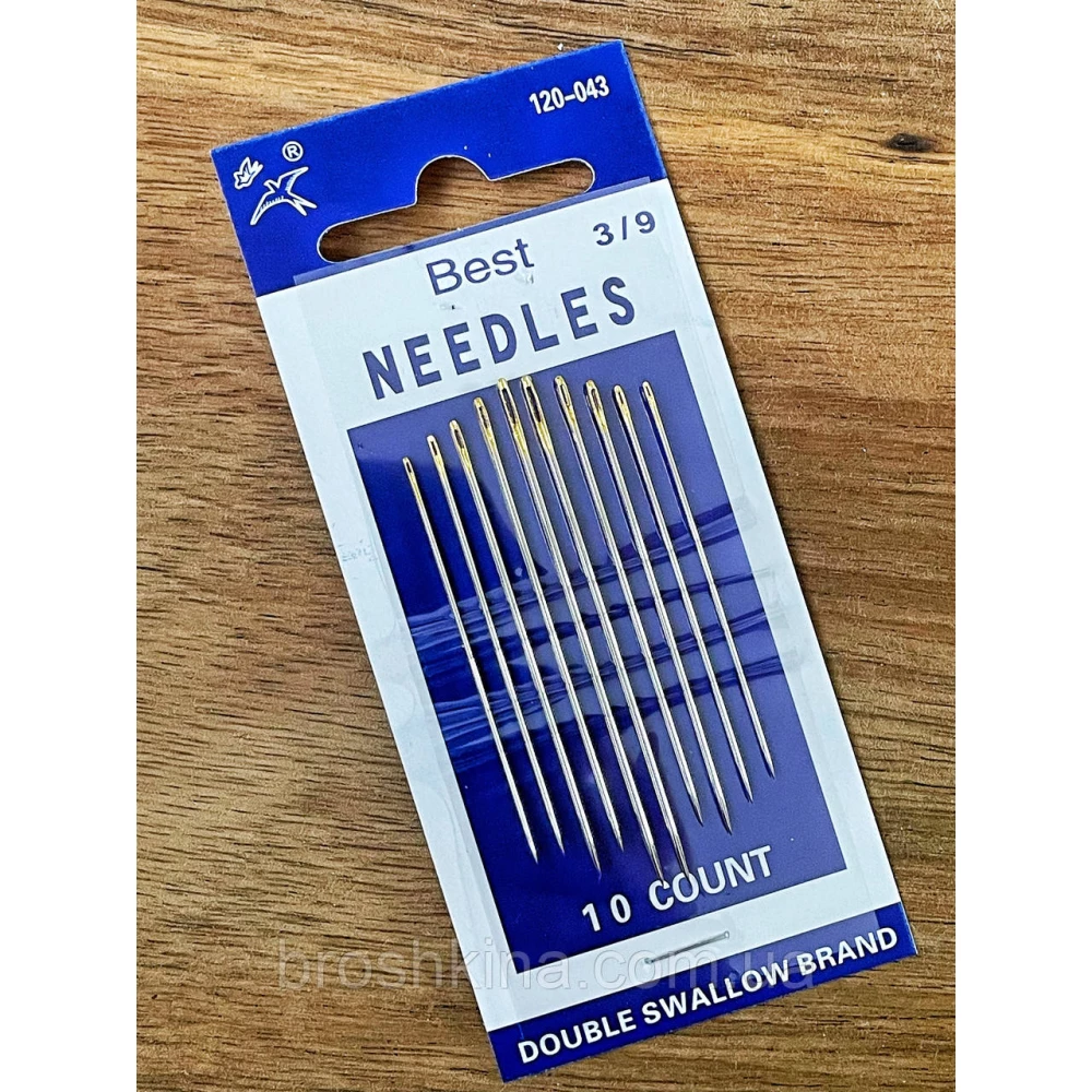 Голки 3/9 для ручного шиття з позолоченим вушком NEEDLES 10 шт/комплект