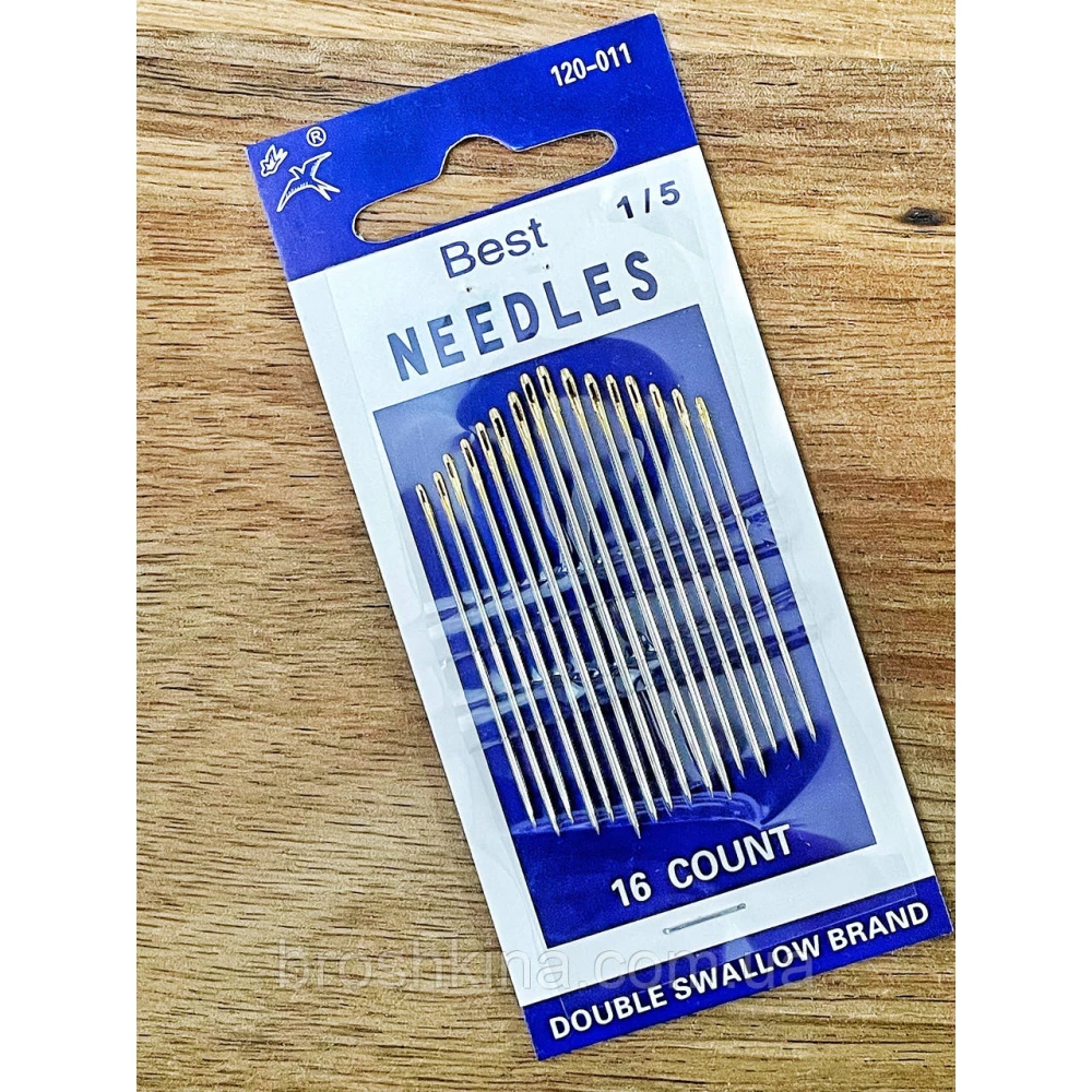 Голки 1/5 для ручного шиття з позолоченим вушком NEEDLES 16 шт/комплект