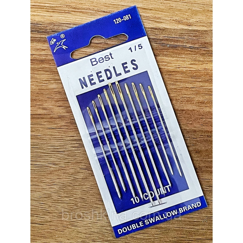 Голки 1/5 для ручного шиття з позолоченим вушком NEEDLES 10 шт/комплект