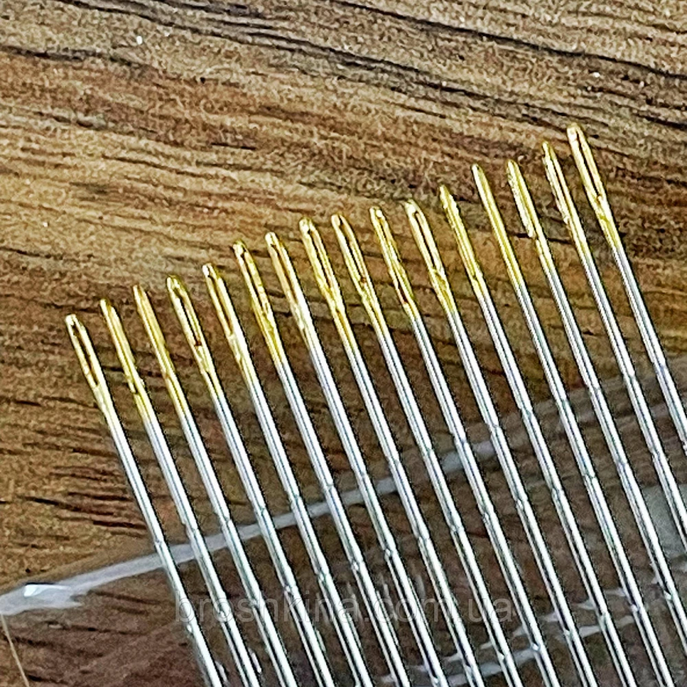 Голки 8 для ручного шиття з позолоченим вушком NEEDLES 16 шт/комплект