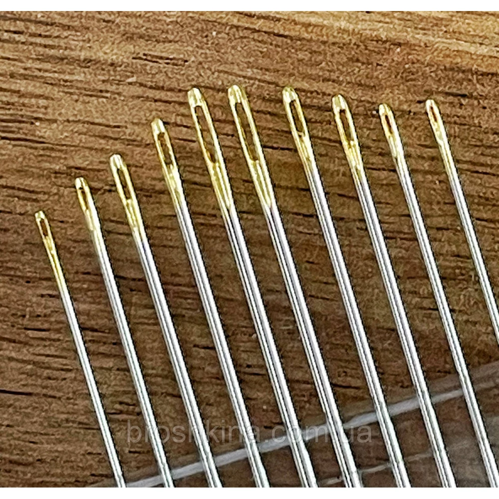 Голки 3/9 для ручного шиття з позолоченим вушком NEEDLES 10 шт/комплект