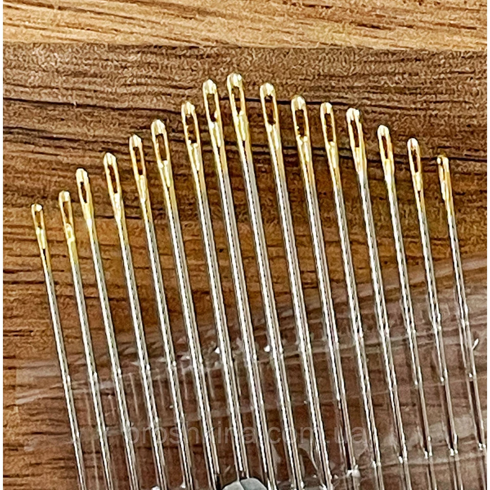 Голки 1/5 для ручного шиття з позолоченим вушком NEEDLES 16 шт/комплект