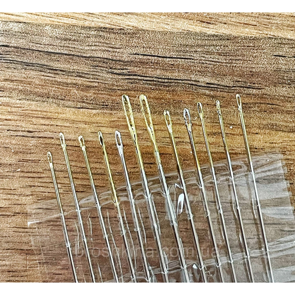 Голки для ручного шиття з позолоченим вушком NEEDLES 12 шт/комплект