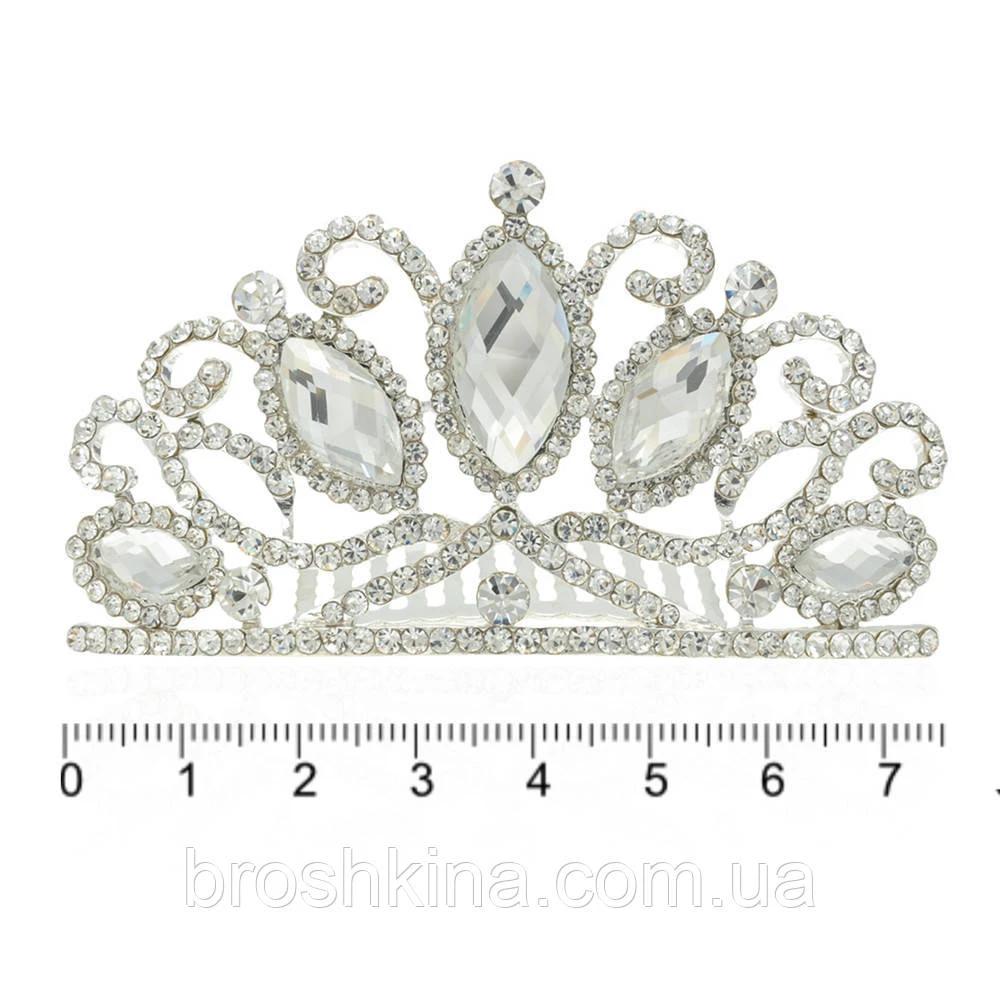 Диадема металл со стразами на гребне 7.5 см