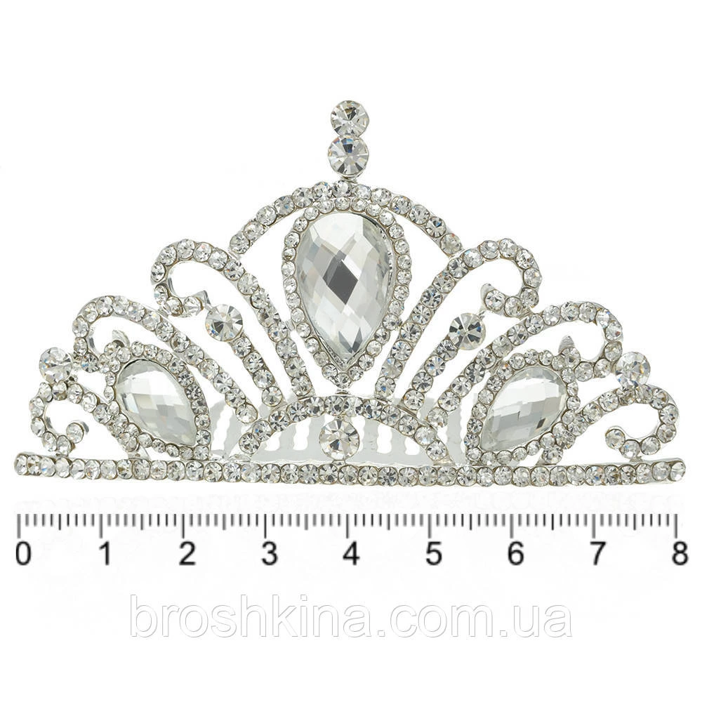 Диадема металл со стразами на гребне 7.8 см
