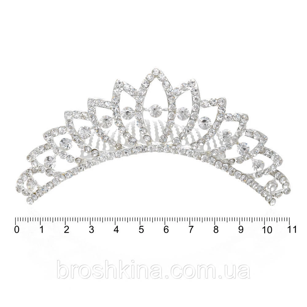 Диадема металл со стразами на гребне 11 см