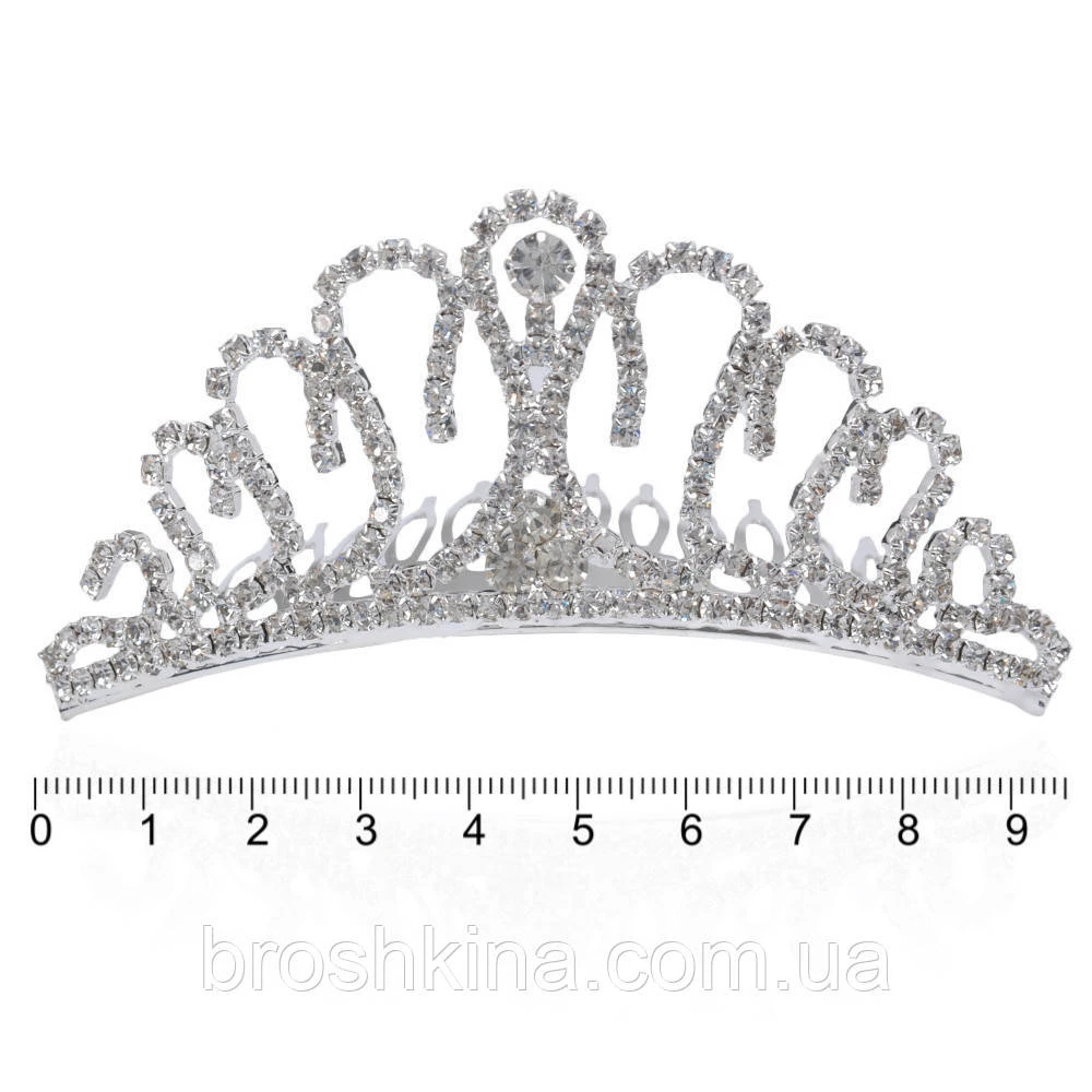 Диадема металл со стразами на гребне 9.3 см